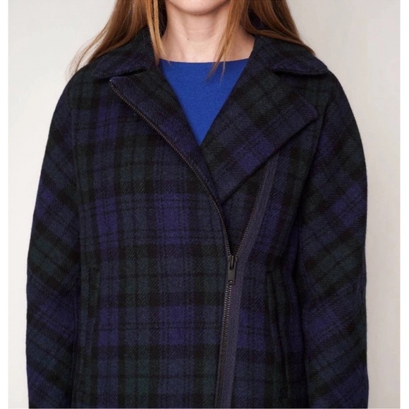 J. Crew Black Watch Tartan Wool Blue and Green Plaid Autumn Winter Coat Size 2 - Picture 7 of 12
